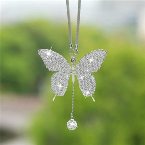 Butterfly Crystal Car Charm Bling Rear View Mirror Hanging Ornament Gift for Wom - Picture 2 of 8